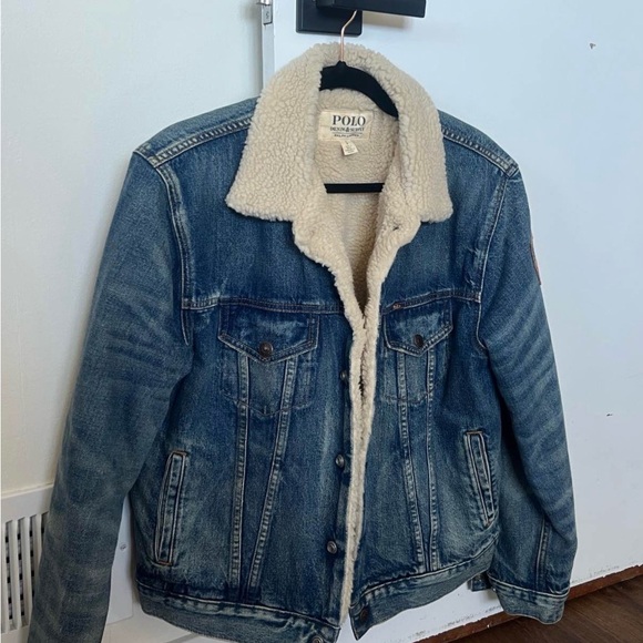 Polo Ralph Lauren Light Blue fleece Denim Sherpa trucker Jacket - Picture 7 of 9